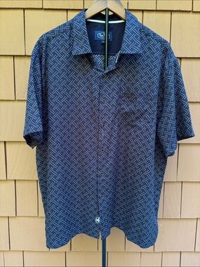 NAT NAST | Navy & Black 90s Y2K Silk Blend Retro Lounge Camp Shirt | Size XL